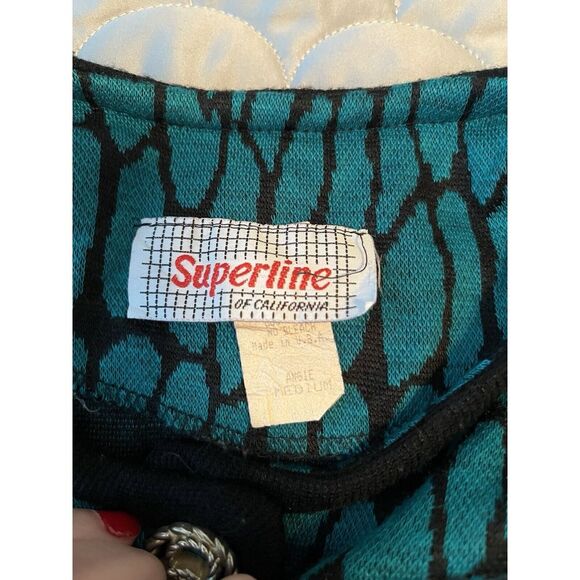 Vintage Superline Of California Jacket/cardigan Gold buttons Turquoise Black Med - Picture 2 of 6